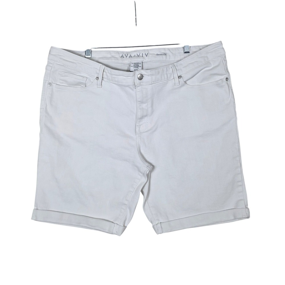 Ava & Viv Bermuda Shorts White Power Stretch Denim 22W Summer, Casual, Plus Size